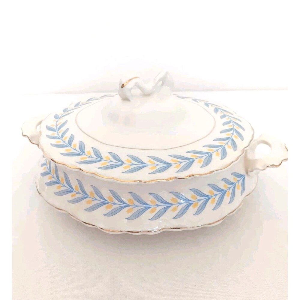VTG W.S. George Radisson Apollo Covered Vegetable Bowl Blue Leaves Yellow Buds